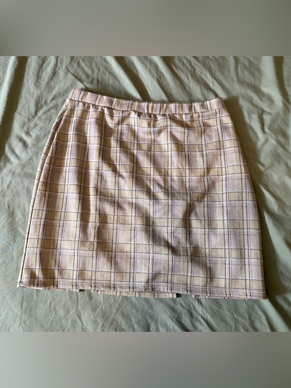 Vibe Beige Plaid Mini Skirt with Subtle Pink Lines - Picture 6 of 8